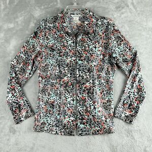 Exclusively Misook Jacket XS Blue Black Red‎ Shiny Shimmer Full Zip Wearable Art